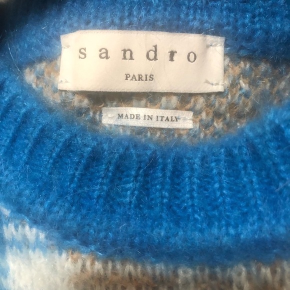 SANDRO Poesa Plaid Crew Neck Sweater in Ciel - Picture 7 of 12